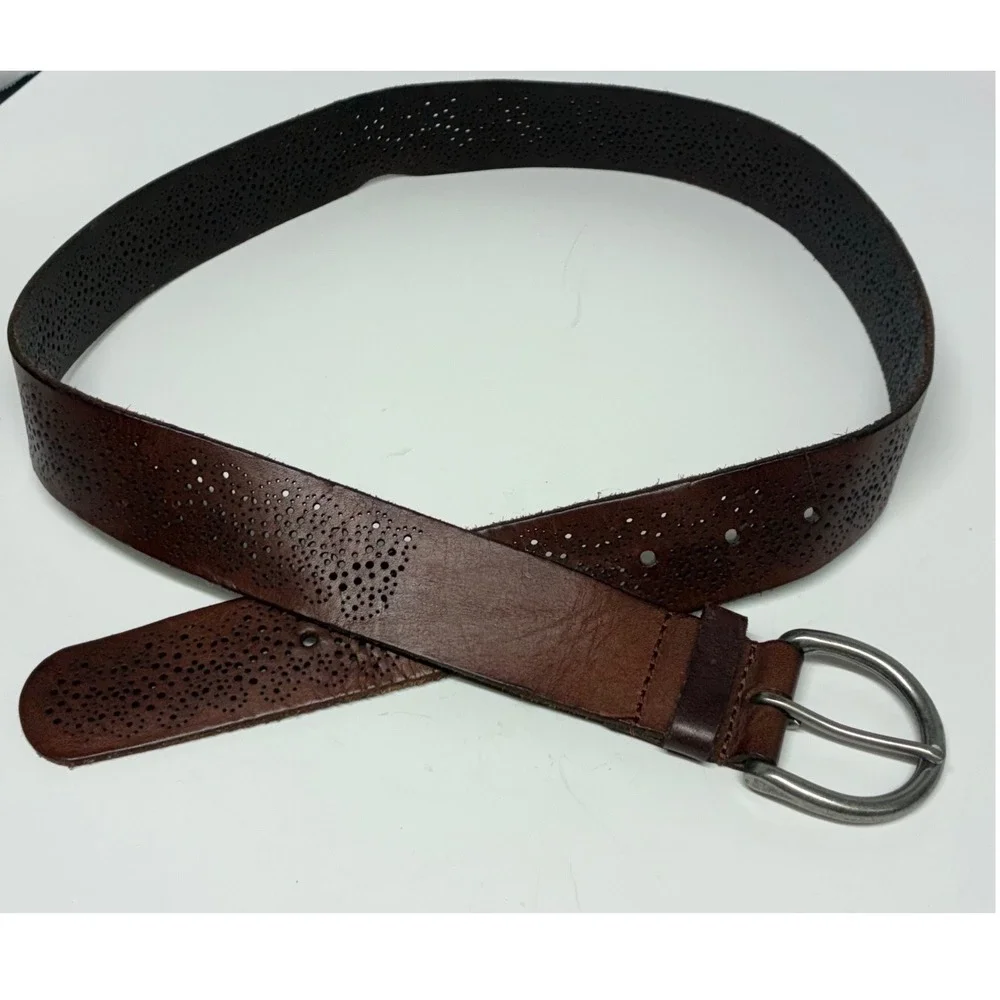 American Eagle Leather Belt Womens Large Brown Perforated Western Boho Artisan
